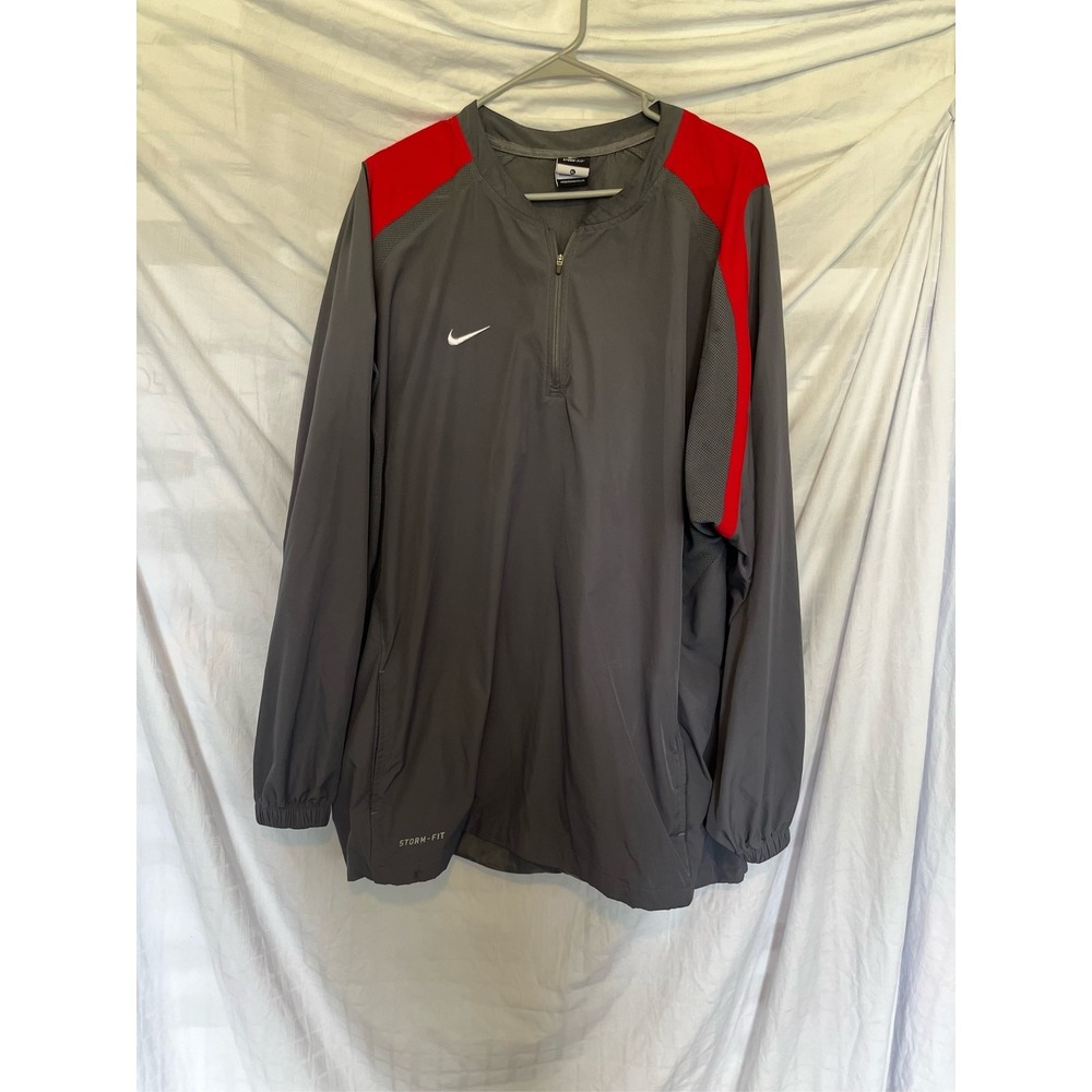 Nike‎ Storm-FIT Men's Gray Red 1/4 Zip Pullover Windbreaker Jacket XL